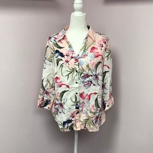 JM Collection Pink Floral Linen Shirt sz 10 NWT